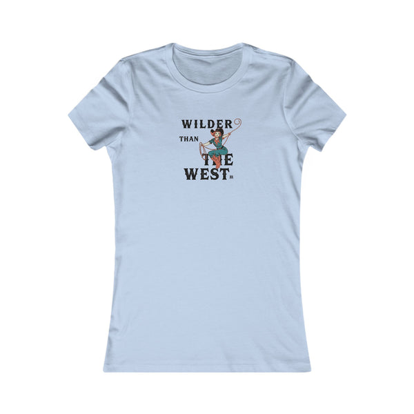 Light blue softstyle tee with crew neck and centered cowboy graphic print.