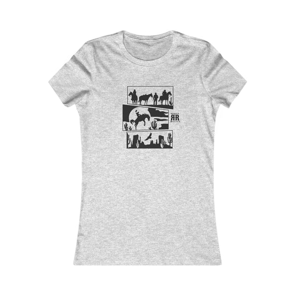 Athletic heather gray cowgirl graphic T-shirt with black desert animal print