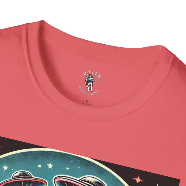 Coral pink western t-shirt with small chest logo and crew neck