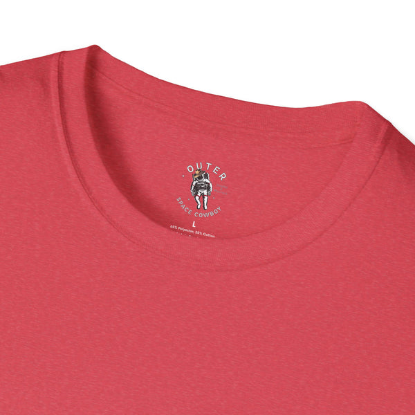 Island Cowboy Adventure Western Wear Graphic T-Shirt in Heather Red, collar detail