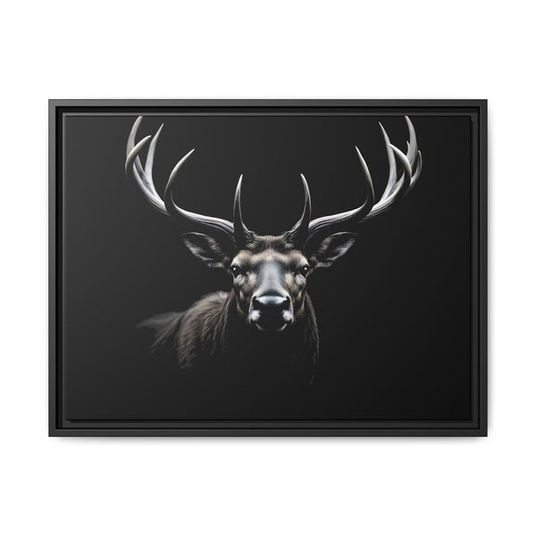 Black framed western canvas art featuring a negative space elk head and antlers.
