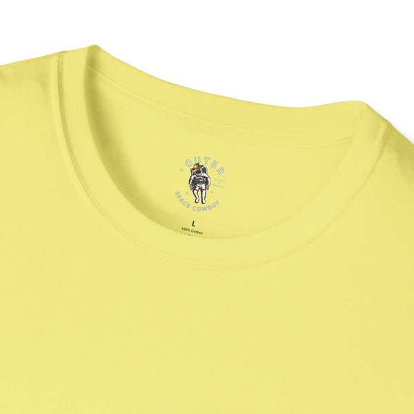 Women’s yellow T-shirt with small back graphic at the neckline