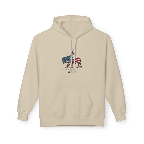 Sand western wear hoodie with front pocket and hood, small chest logo