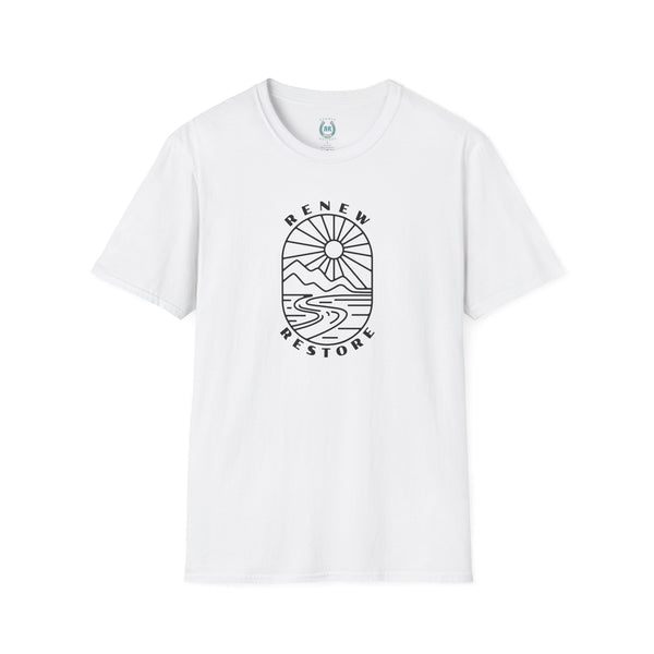 White crew neck T-shirt with circular western graphic print on the chest