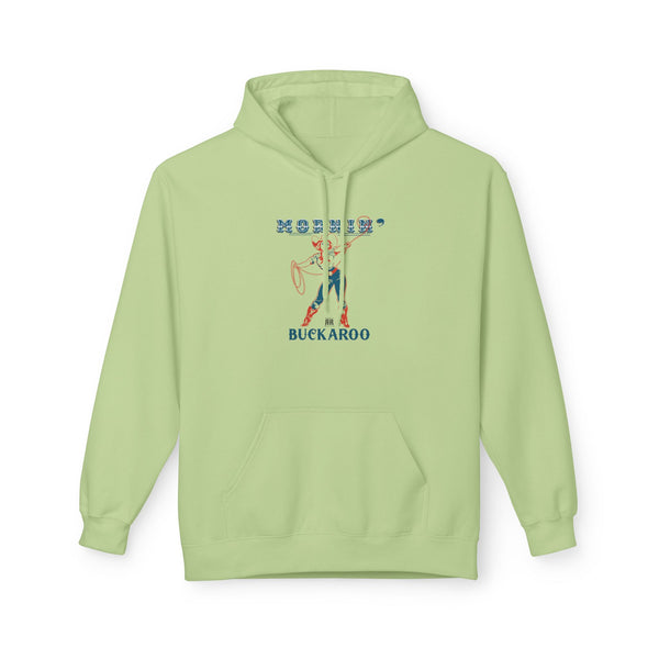 Pistachio green women’s western hoodie, front pocket, hood, western graphic on chest