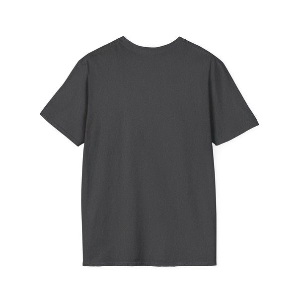 Charcoal crew-neck T-shirt, plain front.