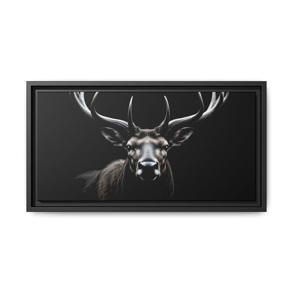 Framed western canvas art with elk head and white antlers on dark background