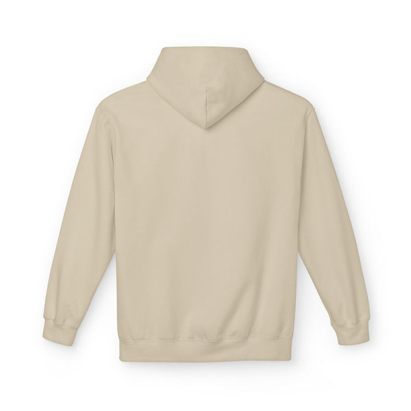 Sand pullover hoodie back view with hood and long sleeves