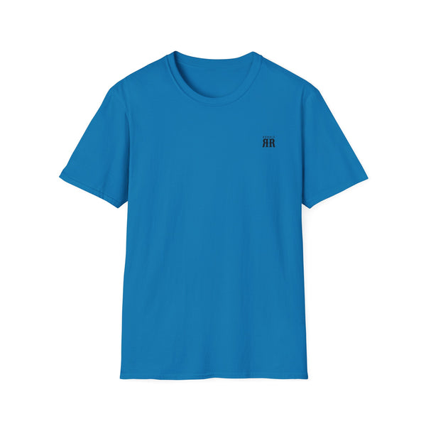 Blue western graphic tee with small chest logo