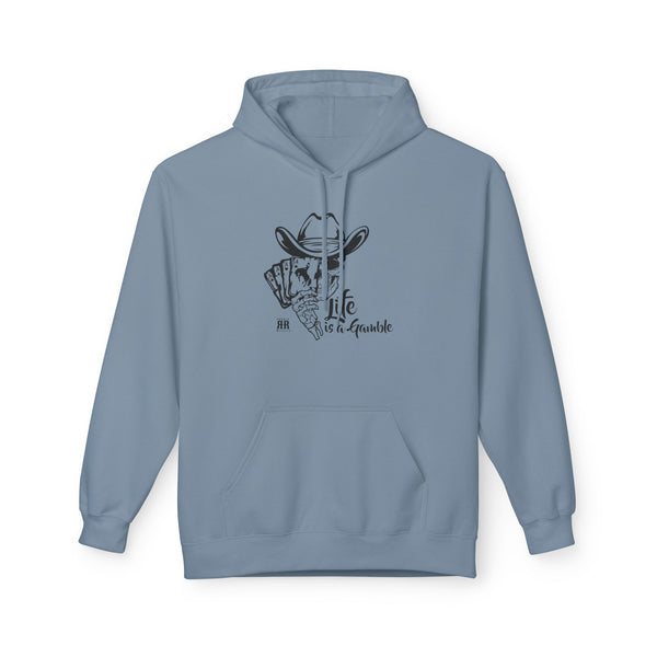 Steel blue western wear hoodie with kangaroo pocket and cowboy graphic on chest