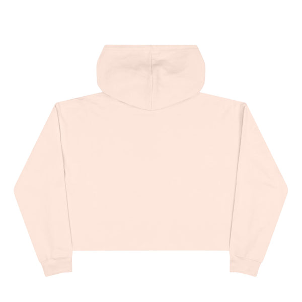 Pale pink women's cropped hooded sweatshirt, plain back with long sleeves