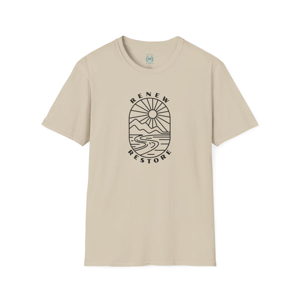 Beige crew neck T-shirt with circular western graphic print on the chest