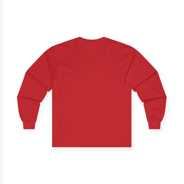 Red women’s long sleeve jersey tee, crew neck, relaxed fit