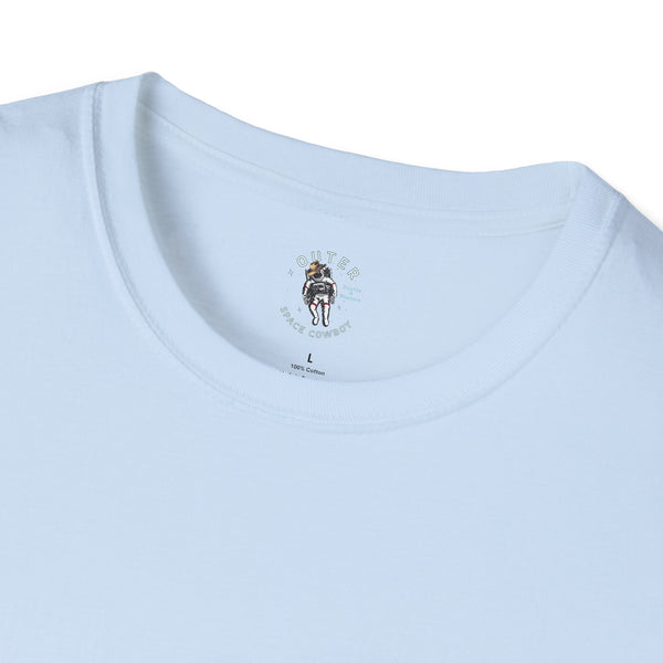 Women's T-shirt neckline with small back logo graphic and text