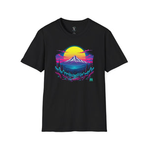 Mt. Hood Neon Skyline Western Graphic T-Shirt in Black, front view