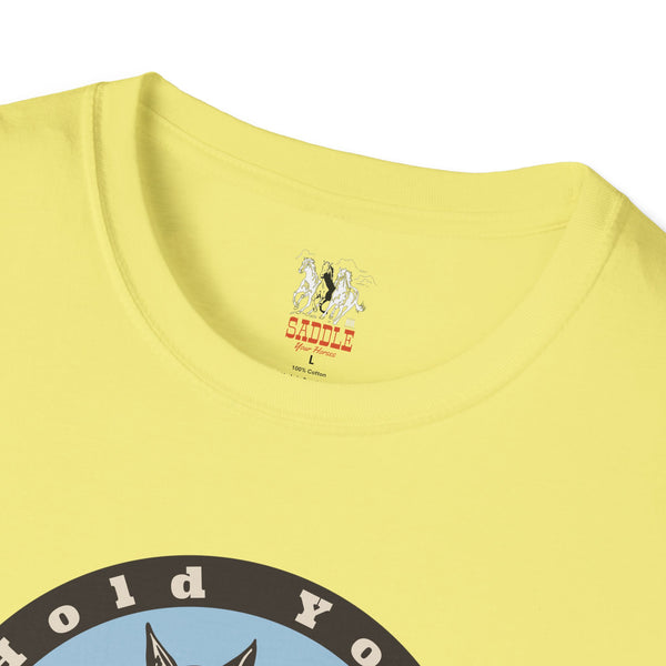 Yellow crew-neck T-shirt with small chest horse logo