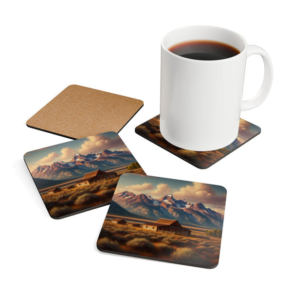 Teton Pioneer Homestead Coaster Set with mug and coasters, lifestyle view
