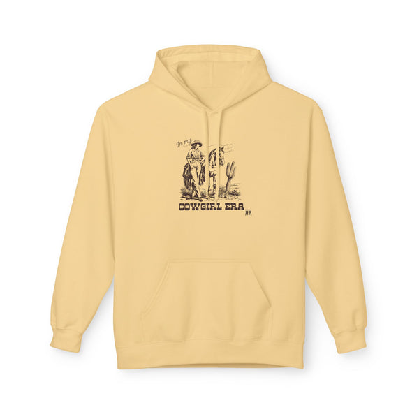 Yellow western hoodie with cowboy graphic, hood and kangaroo pocket