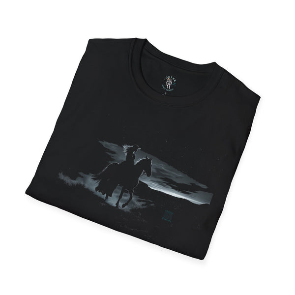 Black western T-shirt with horse rider graphic across chest