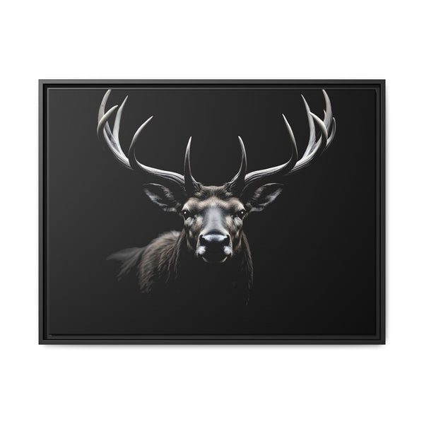Black framed western canvas art featuring a negative space elk head and antlers.
