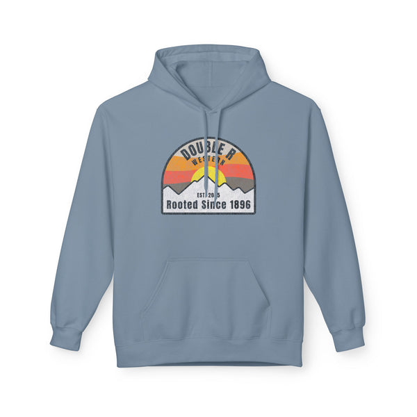 Stone blue western hoodie with front chest graphic logo and kangaroo pocket
