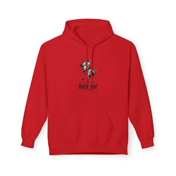 Red cowboy western hoodie with kangaroo pocket and central cowboy graphic