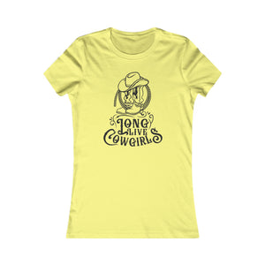 Lime yellow graphic t-shirt with cowgirl hat and “LONG LIVE COWGIRLS” text