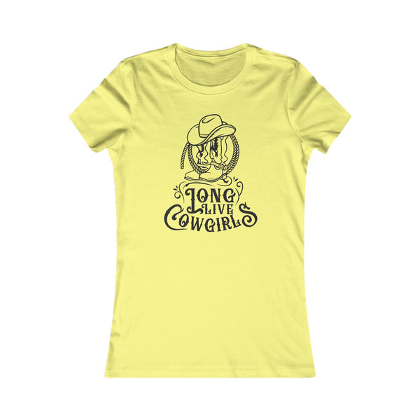 Lime yellow graphic t-shirt with cowgirl hat and “LONG LIVE COWGIRLS” text
