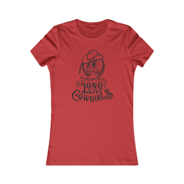Red graphic t-shirt with cowgirl hat and “LONG LIVE COWGIRLS” text