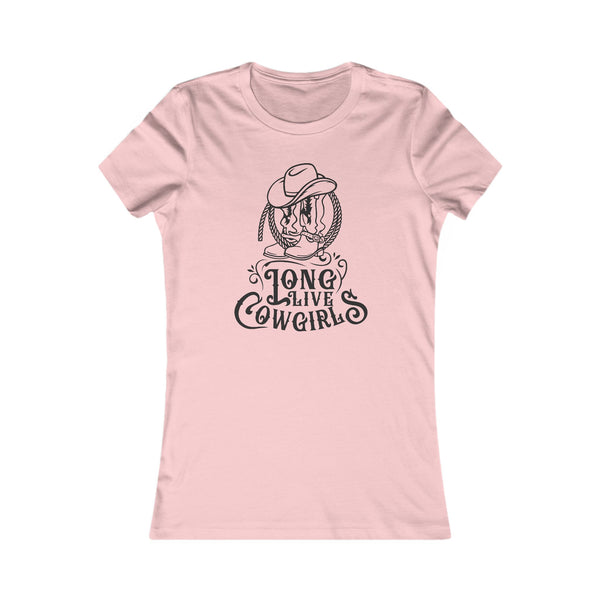 Pink graphic t-shirt with cowgirl hat and “LONG LIVE COWGIRLS” text