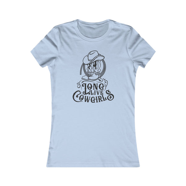 Light blue graphic t-shirt with cowgirl hat and “LONG LIVE COWGIRLS” text