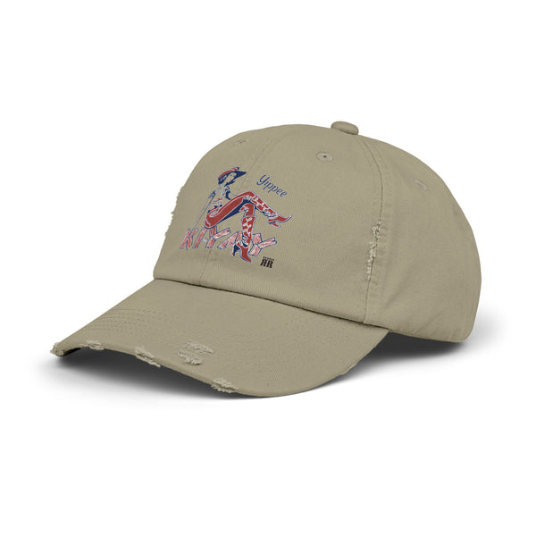 Yippie Ki-Yay Western Wear Distressed Dad Hat in Light Olive, side view