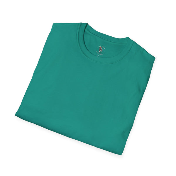 Teal men’s T-shirt with small chest cowboy logo and crew neck