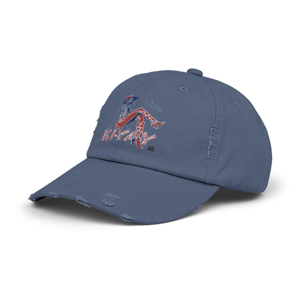 Yippie Ki-Yay Western Wear Distressed Dad Hat in Scotland Blue, side view