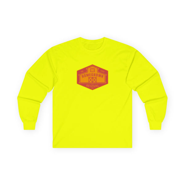 Bright yellow long sleeve western t-shirt with orange 'Homegrown Revival' chest graphic