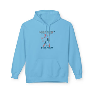 Sky blue women’s western hoodie, front pocket, hood, western graphic on chest