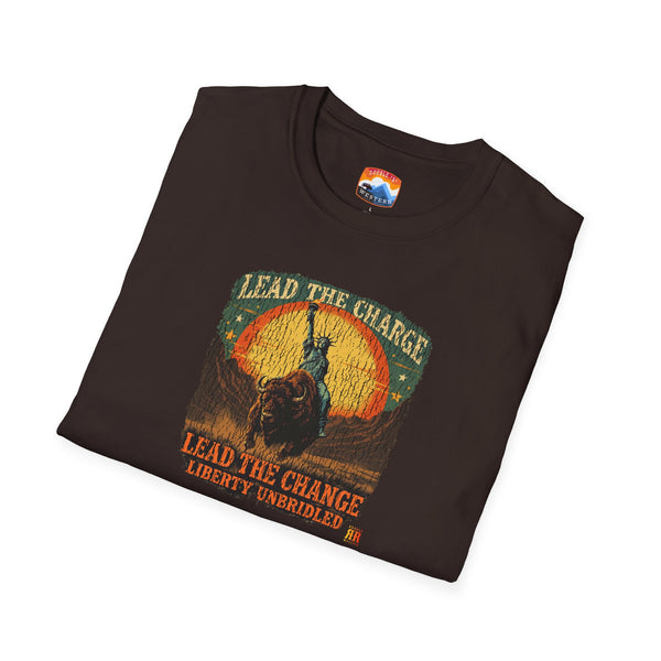 Dark brown western bison graphic T-shirt with crew neck and short sleeves