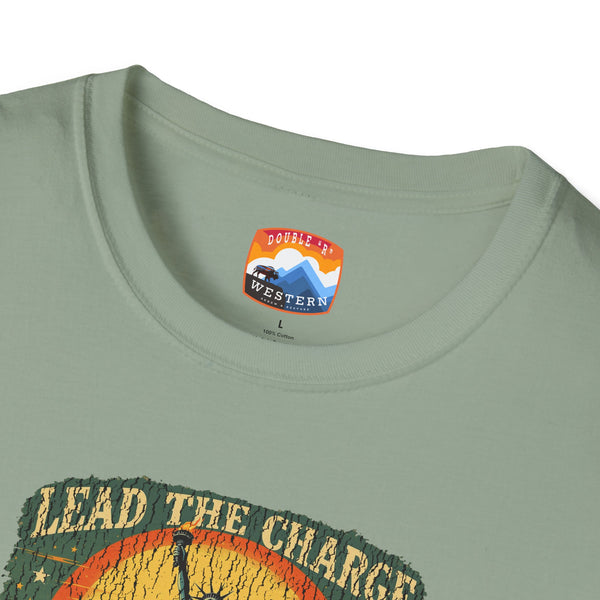 Light green T-shirt crew neck with logo label and top of graphic