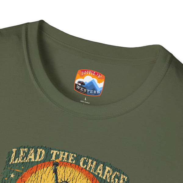 Olive T-shirt crew neck with logo label and top of graphic