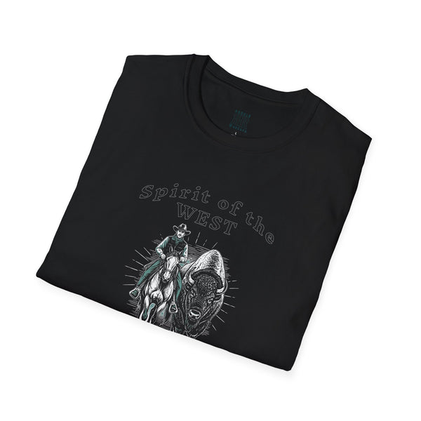 Spirit of the West Western Wear Graphic T-Shirt in Black, folded view