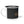 Enamel camp mug with black rim, white handle, mostly plain black side panel