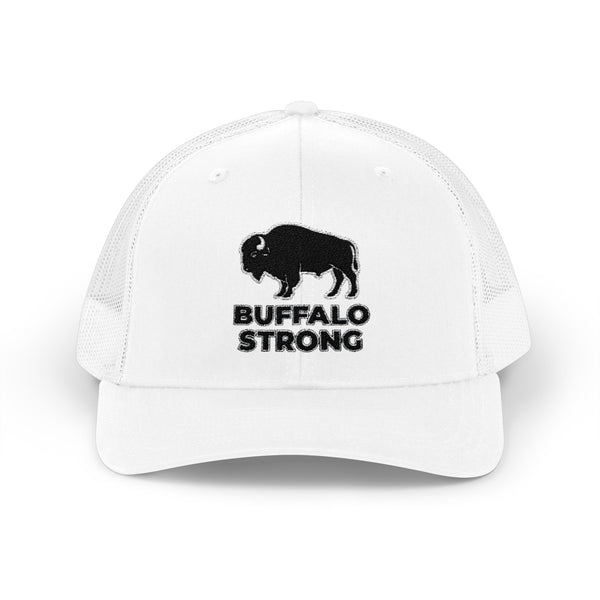 White western trucker hat with Buffalo Strong logo