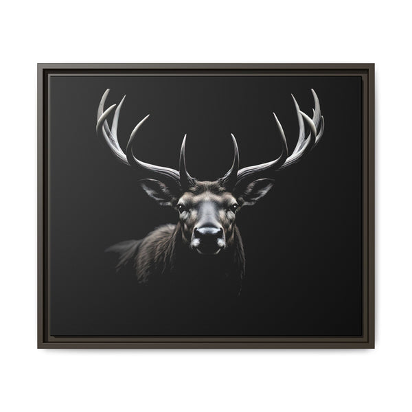 Framed western canvas art with monochrome elk head and antlers, espresso brown frame