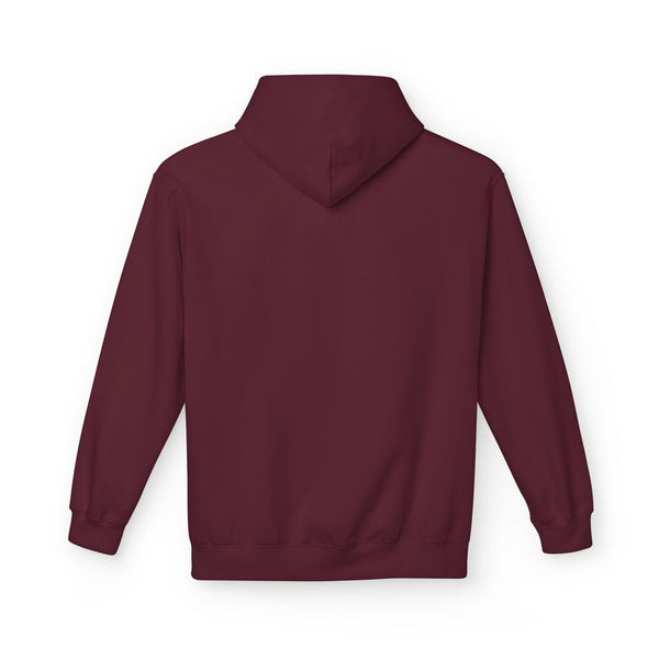 Maroon pullover hoodie with hood and long sleeves