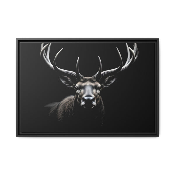 Black framed western canvas art featuring a negative space elk head and antlers.