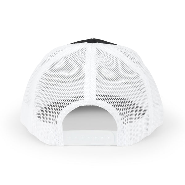 White mesh back of western trucker hat with adjustable strap