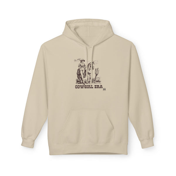 Sand beige western hoodie with cowboy graphic, hood and kangaroo pocket