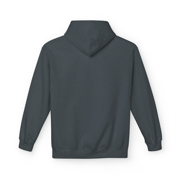 Dark gray pullover hoodie with attached hood and long sleeves