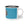 Enamel camp mug with blue body, black rim, partial rooster feather design