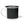 Black enamel camp mug with white handle and base, bucking bull graphic.